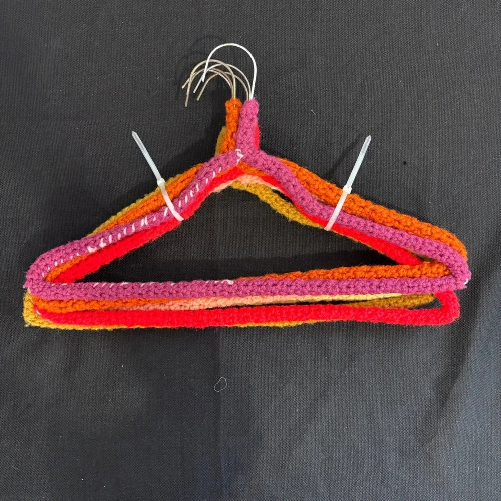 Vintage Hand Crochet Padded Clothes Hangers Set of 6 Multicolor Retro Boho 70s